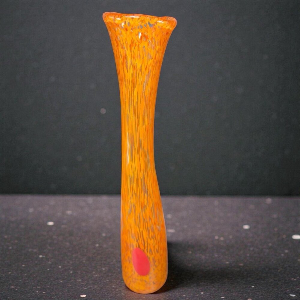 2004‎ Hand Blown Art Glass Vase Vessel Orange Red Spots Artist Signed Vase VTG
